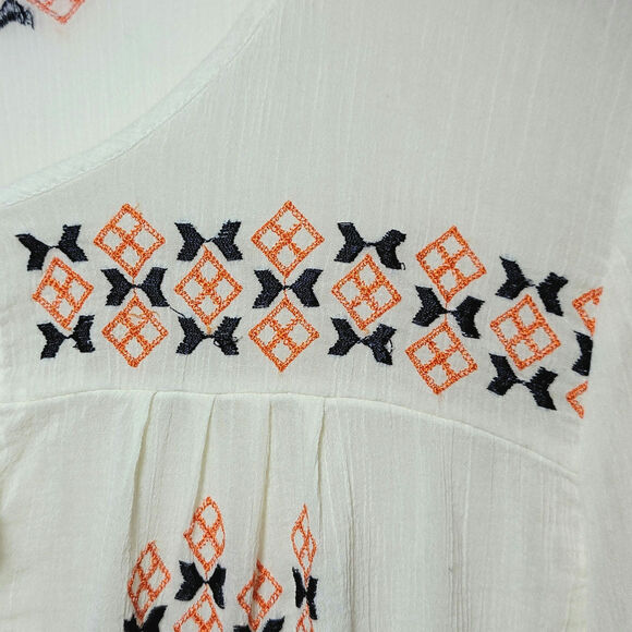 Joie Embroidered Boho Peasant Top Long Sleeve Lightweight Ivory Cream Cotton M - Picture 5 of 16